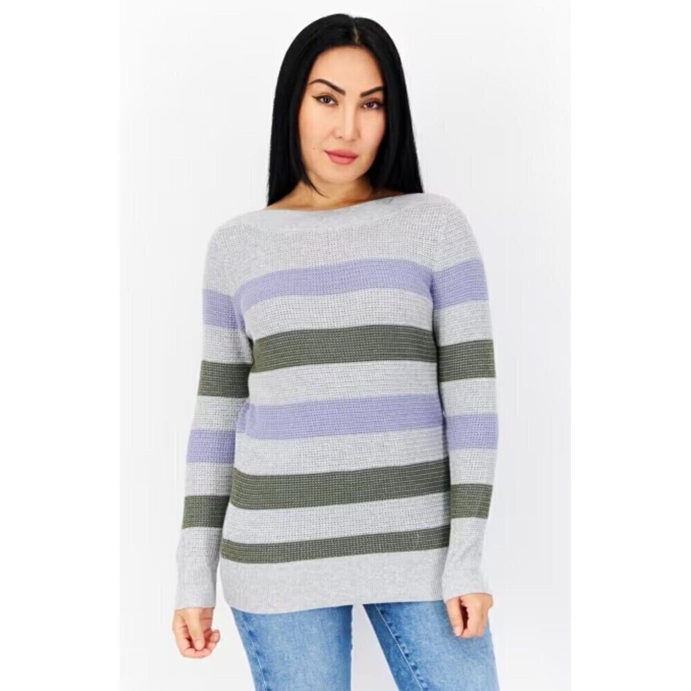 Market & Spruce Boatneck Sweater Stripeโ Long Sleeve Size X Small Multicolor